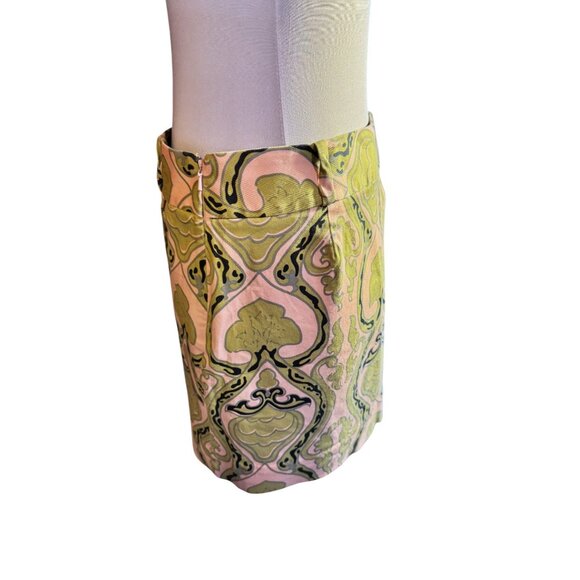 J.Crew Womens Size 4 Green & Pink Brocade Mini Skirt With Side Zipper - Picture 8 of 8